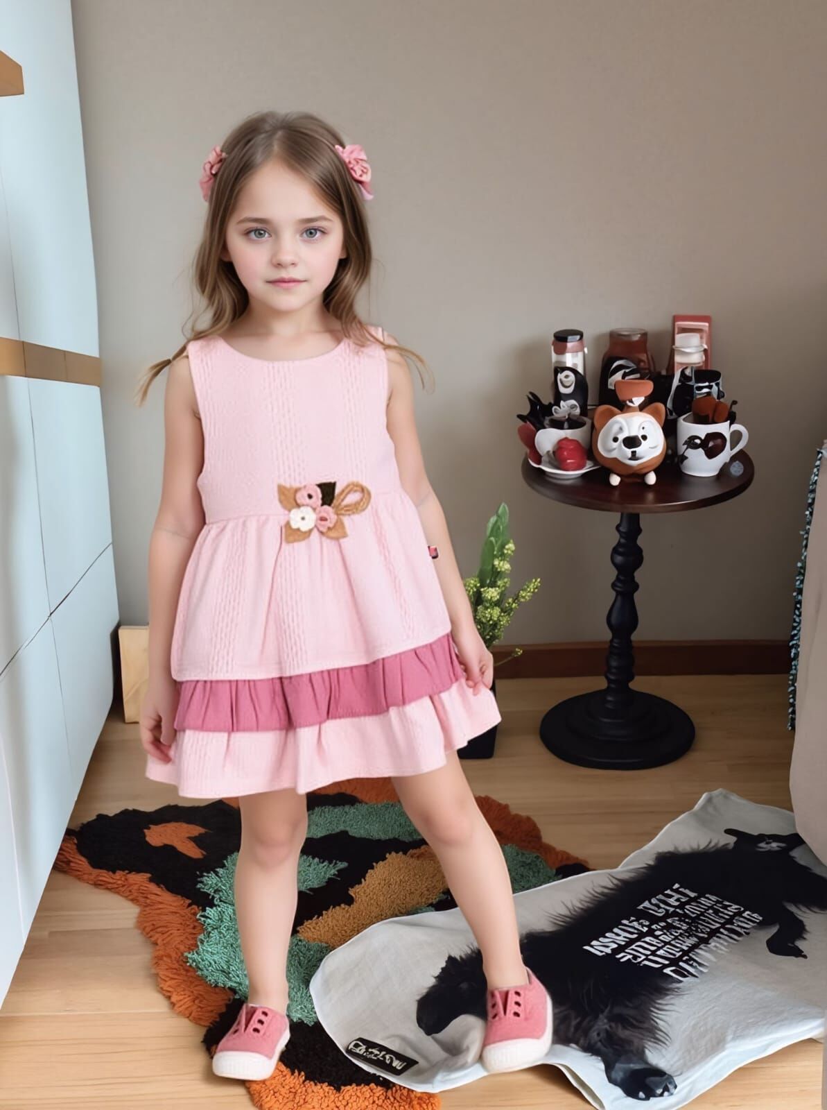 PEMBE RENK ÇİÇEK DETAYLI ELBİSE