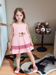 PEMBE RENK ÇİÇEK DETAYLI ELBİSE