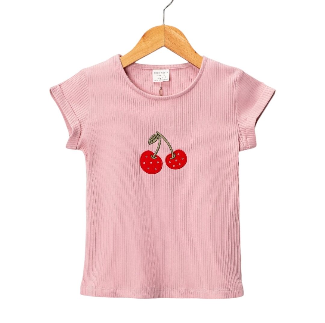 KİRAZLI KIZ ÇOCUK TİŞÖRT PEMBE (3Y-4Y-5Y-6YAŞ)