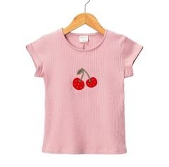 KİRAZLI KIZ ÇOCUK TİŞÖRT PEMBE (3Y-4Y-5Y-6YAŞ)