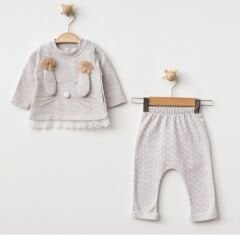 SARKAN KULAK 2'Lİ TAKIM GRİ RENK KIZ BEBEK
